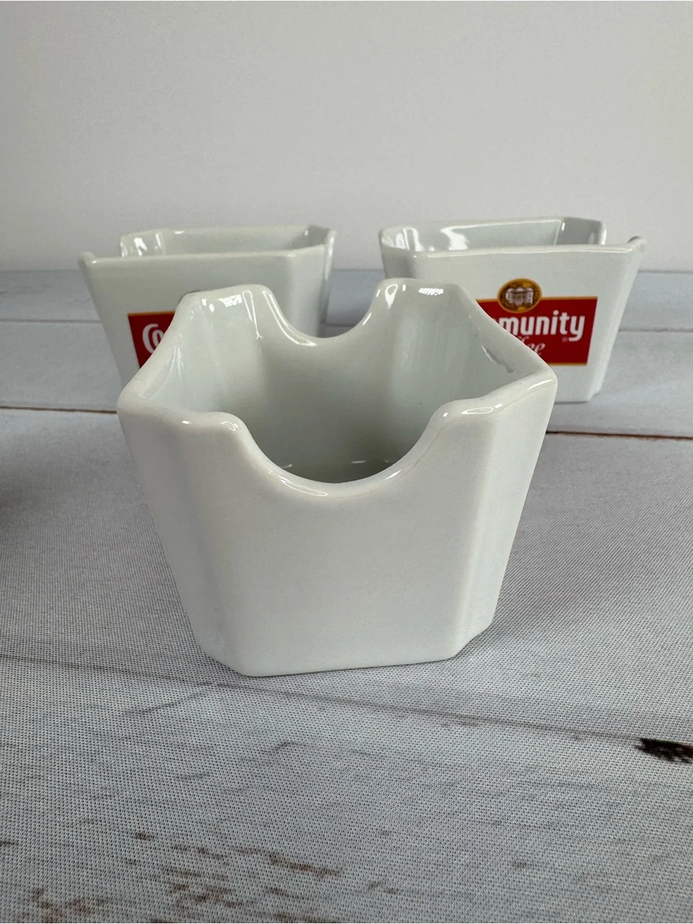 Vintage Community Coffee Ceramic Sugar Packet Caddy Set of 3 Advertising